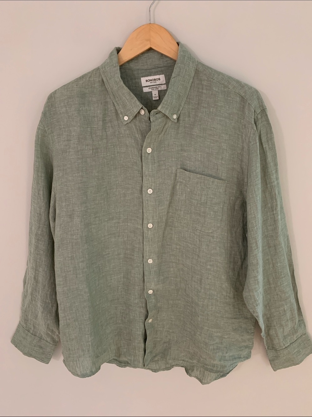 Bonobos Men’s 100% Pure Linen Long Sleeve Button Down Shirt Light Sage Green XL